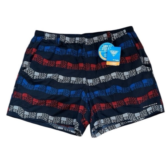 COLUMBIA SUPER Backcast Water Shorts Swim Trunks Mens Size XXL Navy Blue Fish - Picture 1 of 12